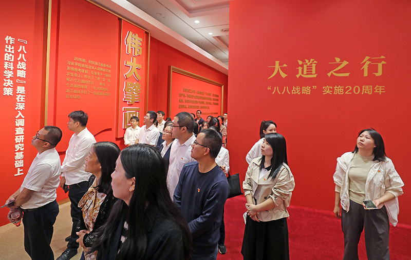 大道之行——“八八戰(zhàn)略”實(shí)施20周年大型主題展覽開(kāi)展以來(lái)，觀眾絡(luò)繹不絕。